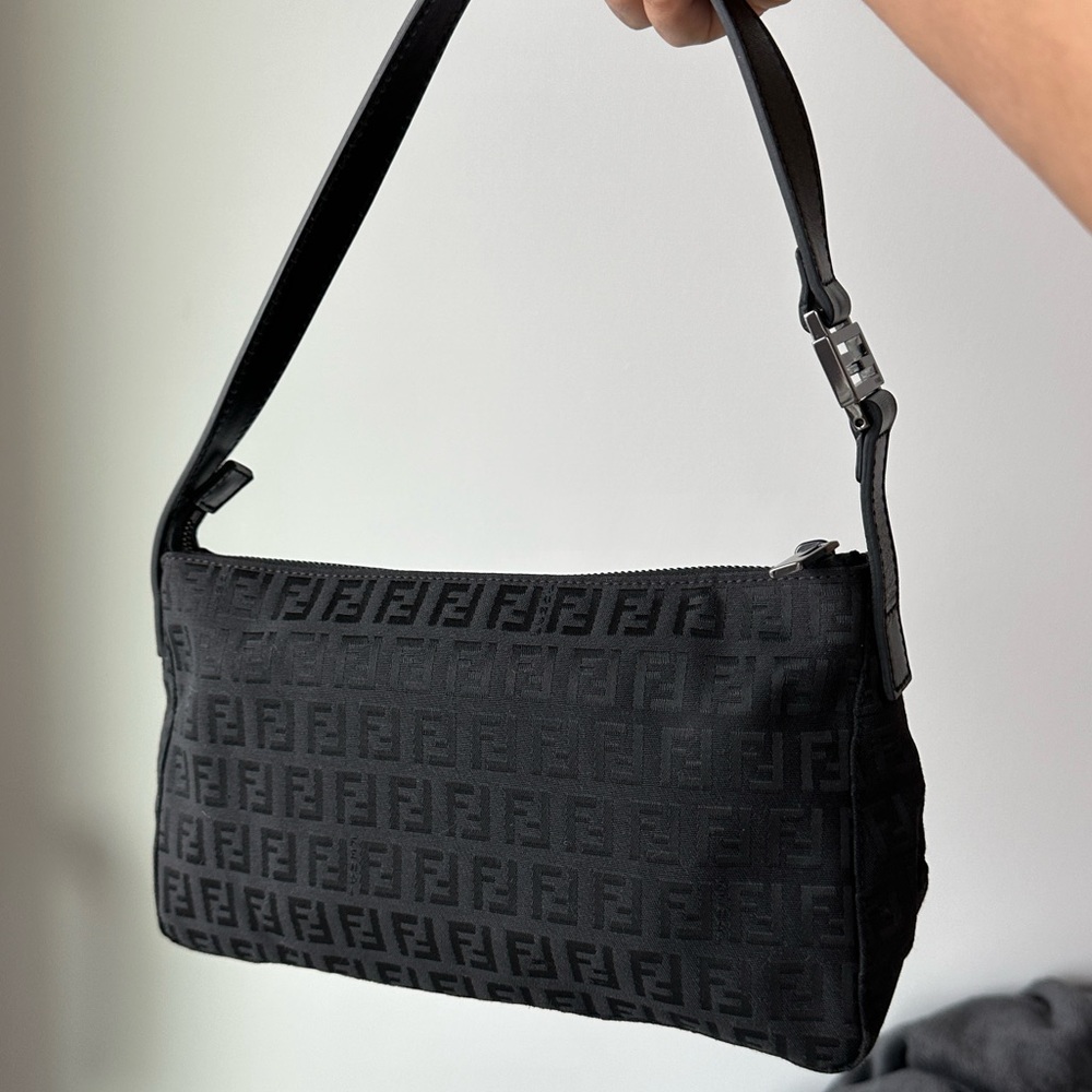 SOLD Vintage Fendi Zucchino Black Shoulder Bag